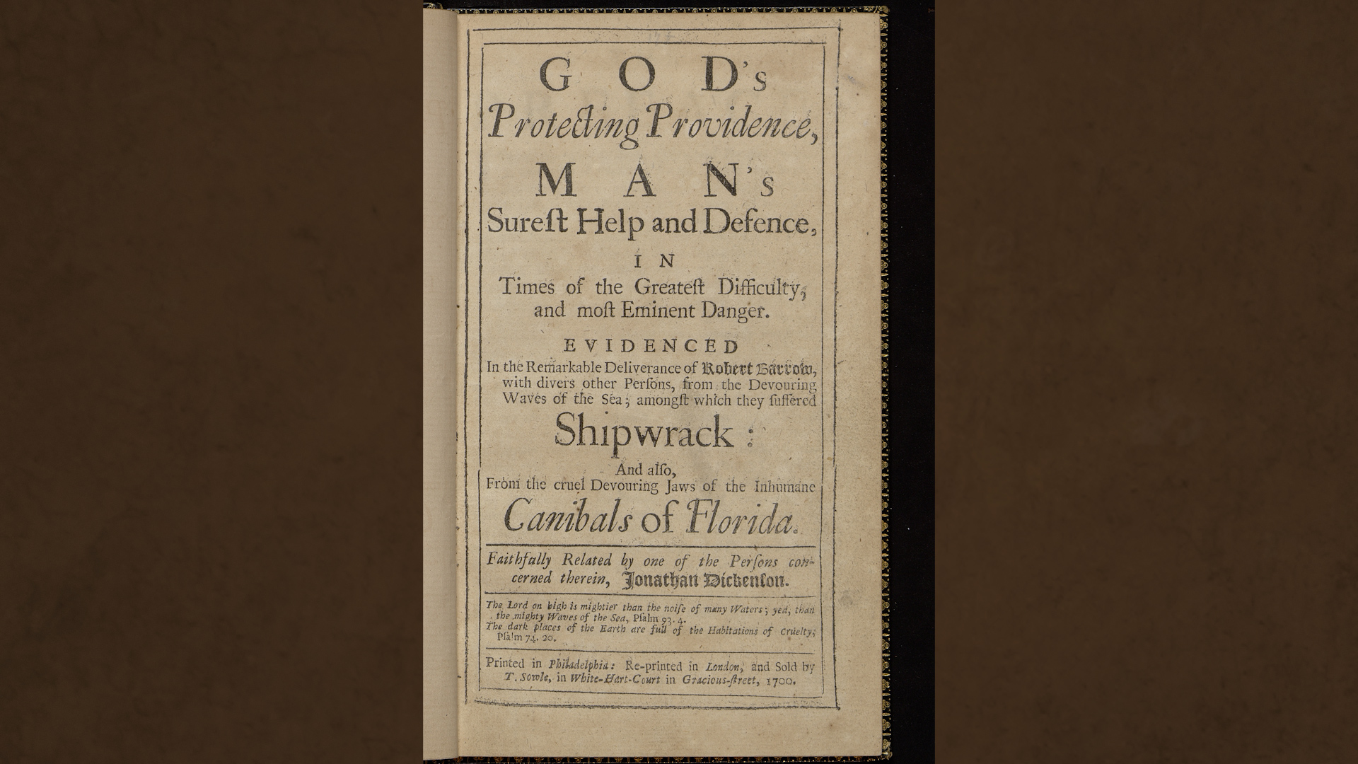 Title Page of God's Protecting Providence (London, 1770)