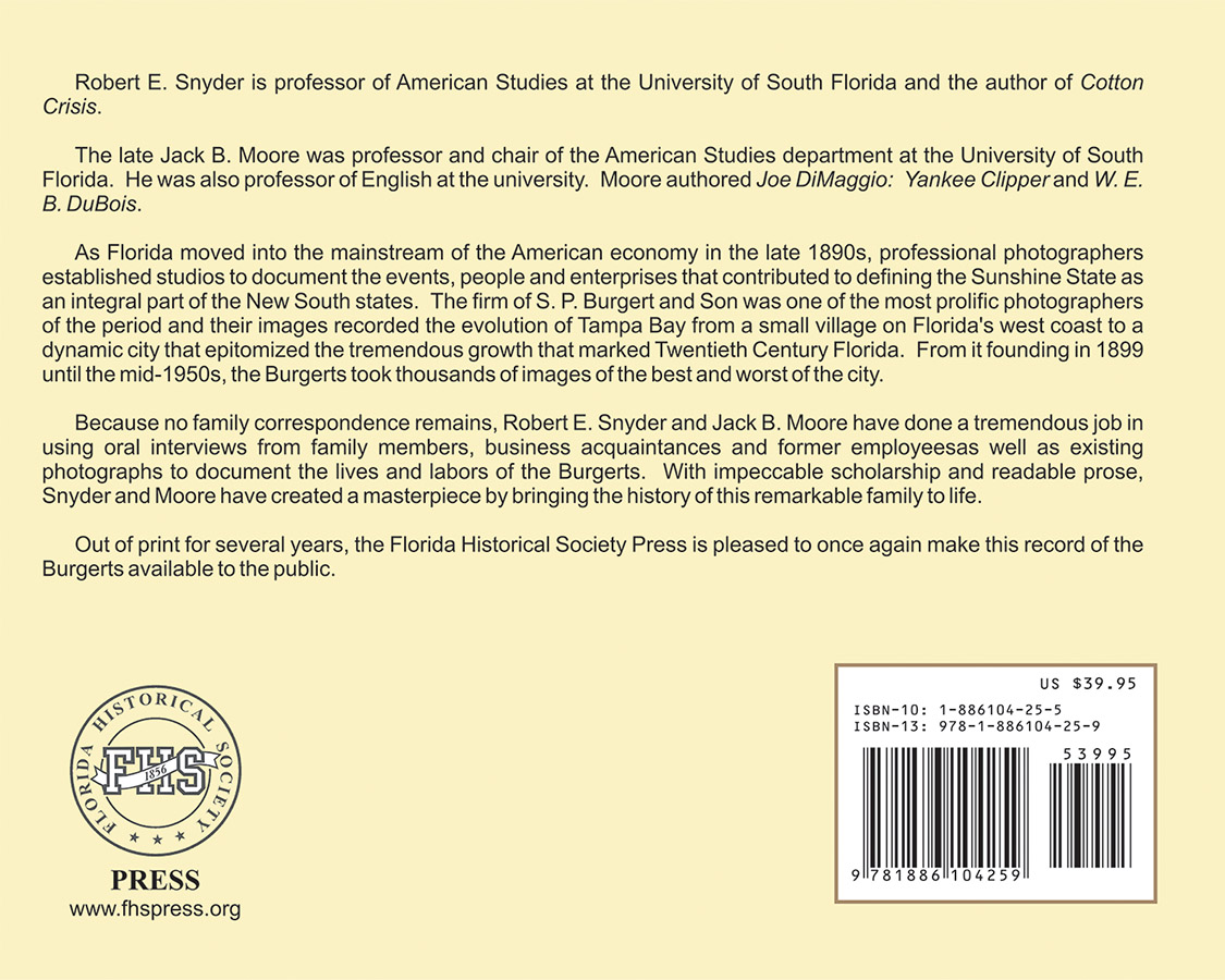 BACK COVER: Pioneer Commercial Photography The Burgert Brothers, Tampa Florida